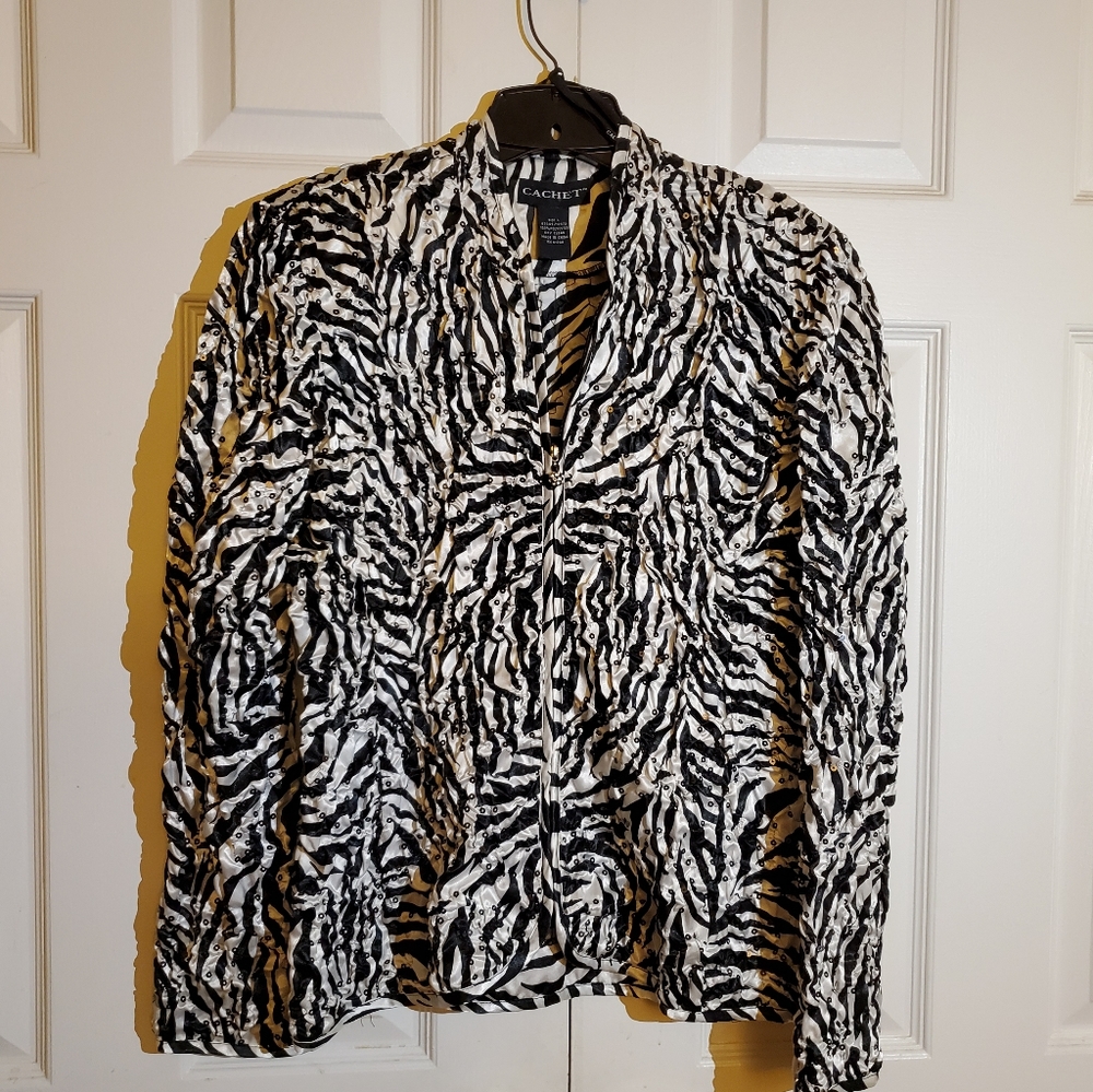 Cachet Sequined Evening Blouse Black White